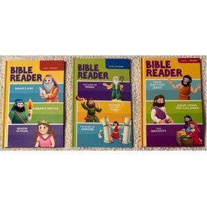 Lot of 3 Bible Reader Books: Jesus, Moses, Samson, Noah's Ark, Queen Esther &